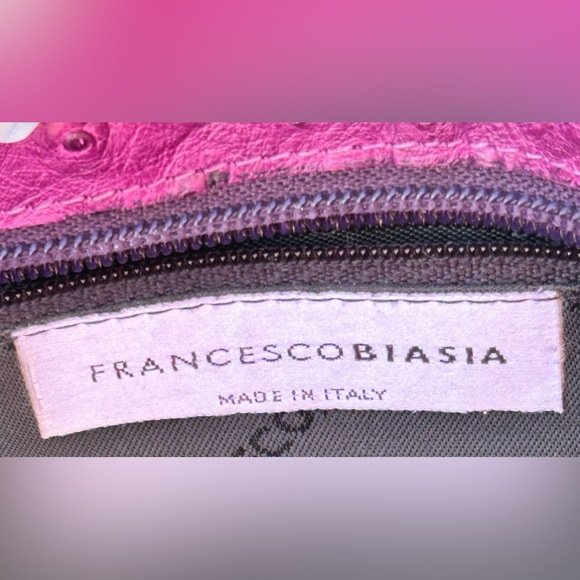 Francesco Biasia Purple Leather Ostrich Embossed Purse Italy - Picture 6 of 11